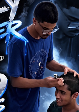 Hans cutting hair